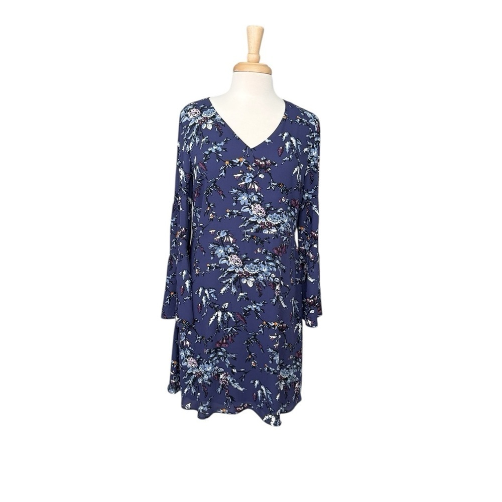 Ann Taylor Loft Purple Blue Floral Bell Flare Sleeve Shift Dress Size 12P
